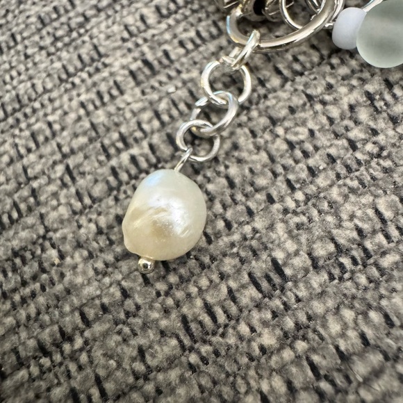 Pastel Pearl Mint, Pink and Periwinkle Beaded Bag Charm Keychain with Real Pearl - Picture 5 of 5